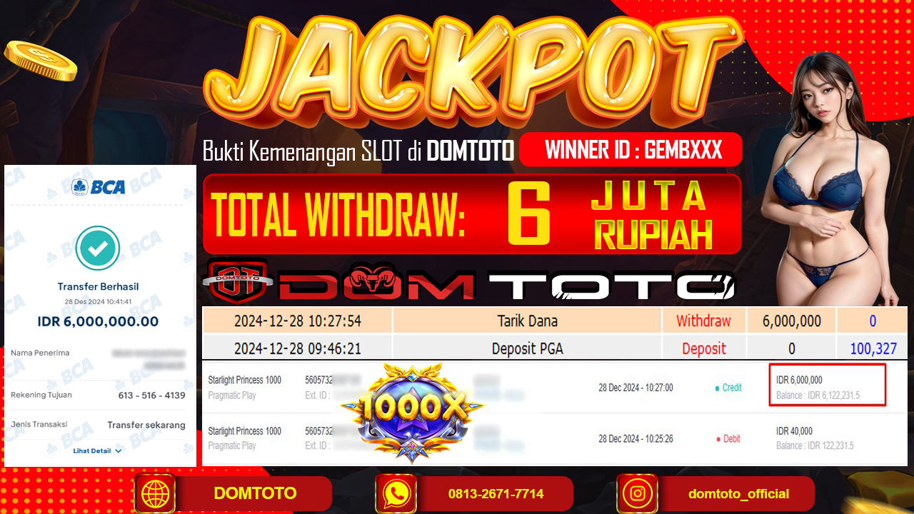 JACKPOT SLOT STARLIGHT PRINCESS 1000 1000 28 DESEMBER 2024